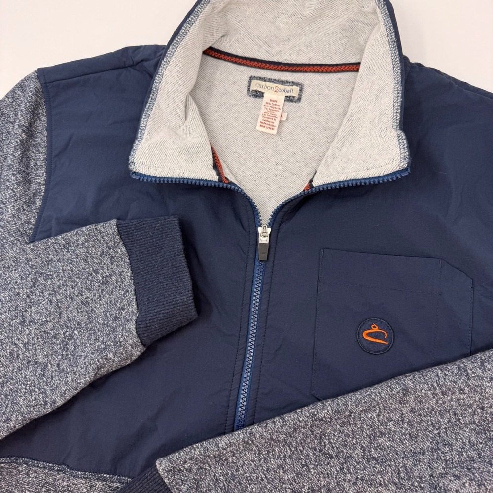 Carbon2Cobalt Mens Full Zip Jacket Navy Blue Heather Gray Large